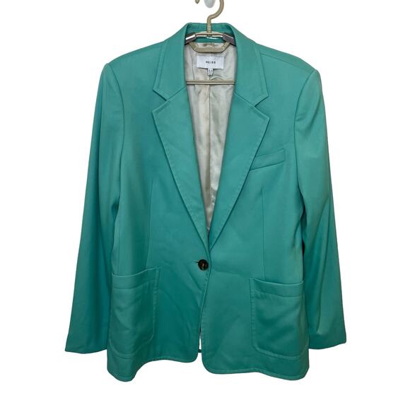 Reiss Ember Notched Single Button Blazer Green Tailored Lined Womens Size 12 - Picture 8 of 16